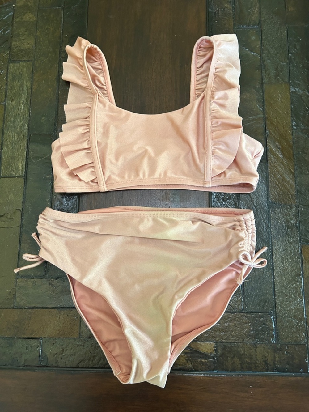 Chelsea & Violet Girl's Ruffle Strap Mauve Pink Bikini Set